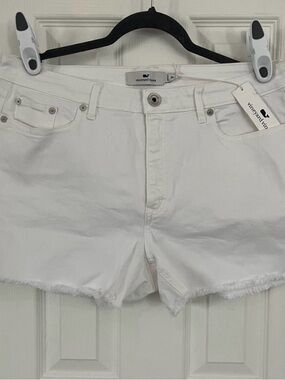 Vineyard Vines White Denim Shorts with Whale Logo